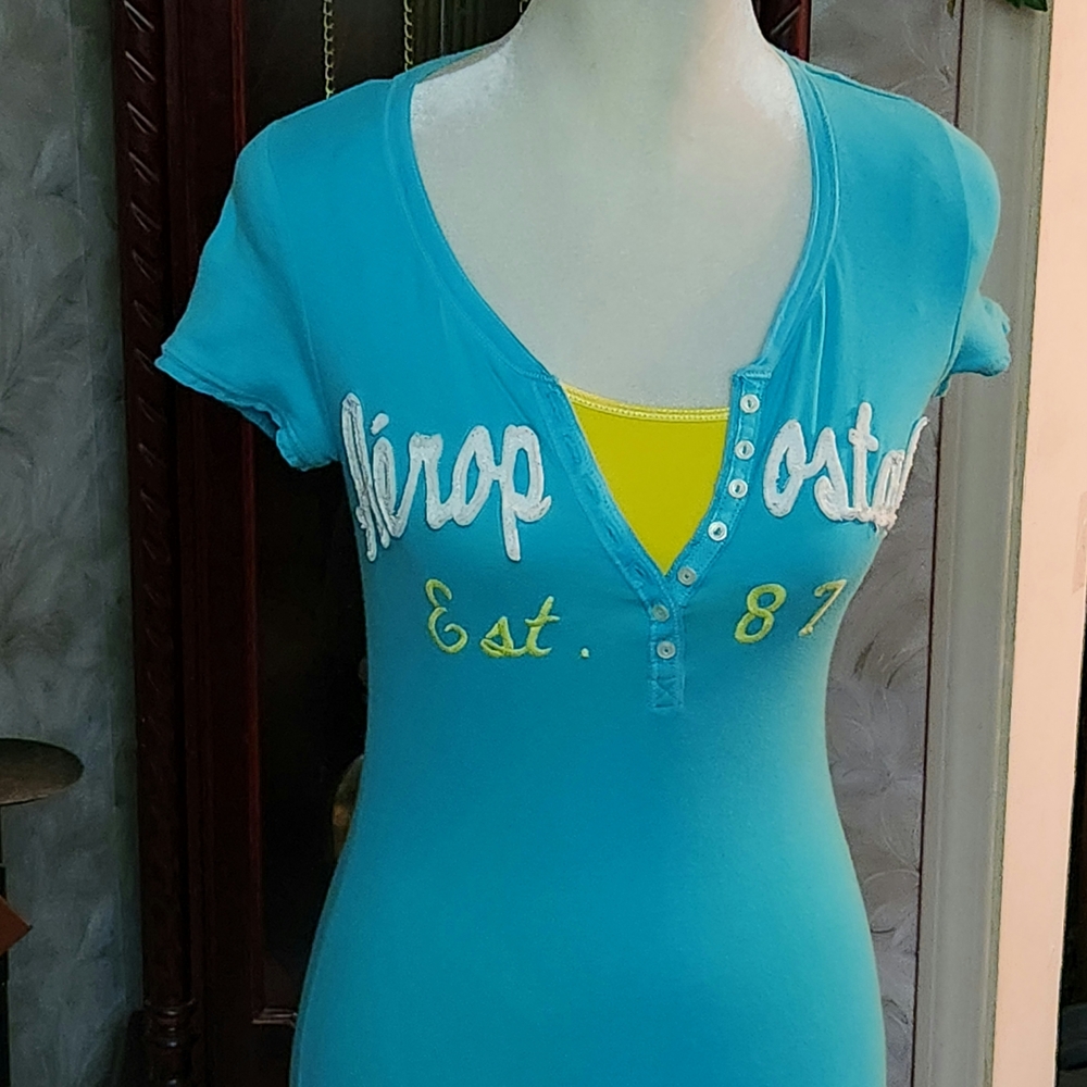 Aeropostale Aqua Henley Style Blue Top VINTAGE